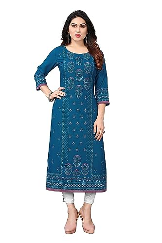 Image of BRC Enterprise Women's Girl Cotton Blend Stright Designer Attractive Look Kurta Light Blue