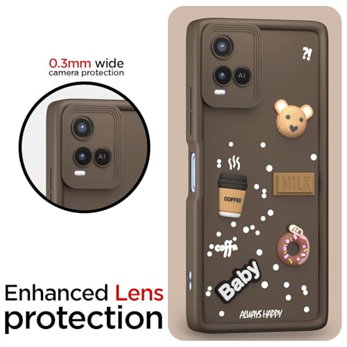 Image of Bintage Cute Fun Taddy Cartoon 3D Ball Bear Milk Donut Coffee Cup Silicon Case Full Body & Camera Protection Back Cover Compatible for Vivo Y21A (2021) - Brown