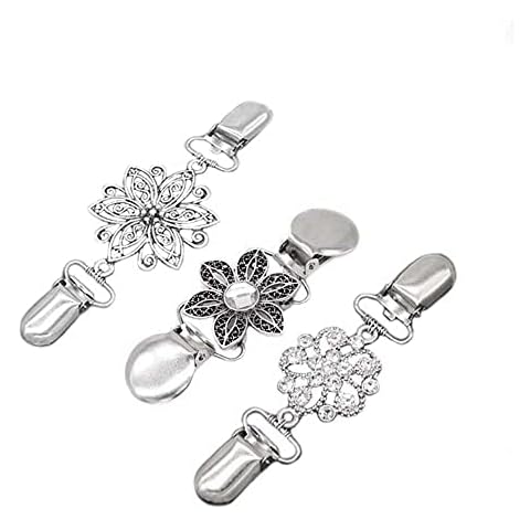 JuneJour Vintage Sweater Shawl Clips Retro Cardigan Collar Clips, Dresss Clips Back Cinch,Scarf Clip,Garments Glove Clips for Women and Men (D-Silver, 3pcs) Cover