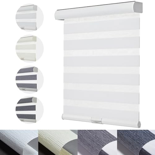 Persilux Cordless Zebra Blinds for Windows with Jacquard Pattern Roller Shades Light Filtering Sheer Window Shades for Home, Office and Door (34 W x 72 H, White)