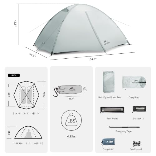Image of Naturehike Giling 1 /2 Person Backpacking Tent 4 Season Lightweight Tent for Hiking & Bikepacking Easy Setup 3000mm Waterproof Ultralight CampingTents for Outdoor Cycling