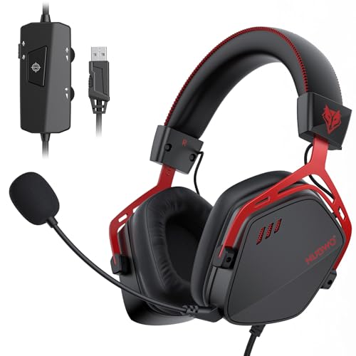Image of NUBWO HG03 Wired Gaming Headset for PC, FPS-Tuned, Noise-Canceling Mic | USB-A Equipped | One-Click FPS Mode | 50mm Driver | Memory Foam Cushion | For PC Laptop | Gaming & Office Comfort- BlackRed