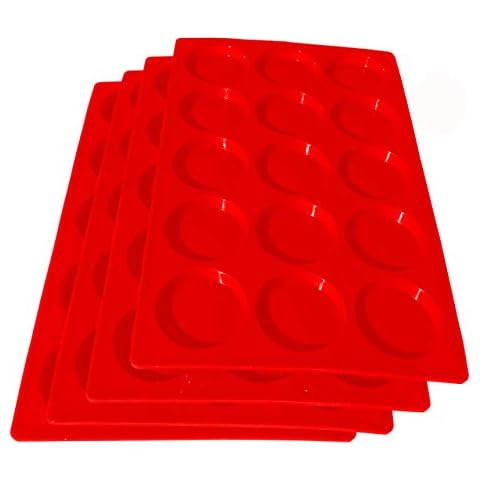 M. Gastro Kitchens 4 Pcs Set of 15 Cavity Mini Muffin Top Baking Pan, Brownies, Keto Cheese Crisps, 2" diameter, 3/8" deep (Red) Cover