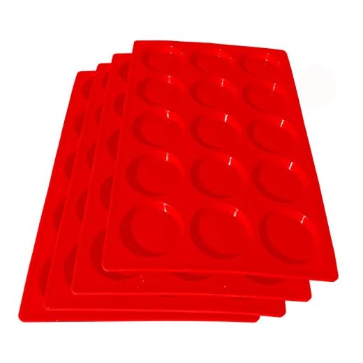 M. Gastro Kitchens 4 Pcs Set of 15 Cavity Mini Muffin Top Baking Pan, Brownies, Keto Cheese Crisps, 2" diameter, 3/8" deep (Red)