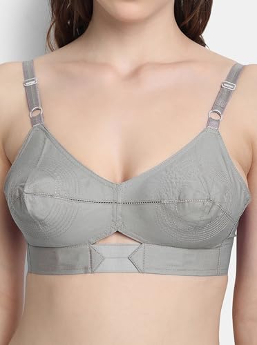 Image of VSTAR Queen U Black CLR Soft Cotton Bra for Women | Wirefree, Single Layered Seamed Cups | Adjustable Straps | Comfy Non Padded Bra 32 | Cool Grey