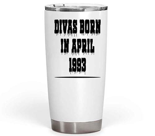 Funny Gift April Birthday Gift for Divas - Ideal Present for 1993 Borns on Large 20 Oz White Stainless Steel Fat Tumbler disponible en Yaxa Venezuela