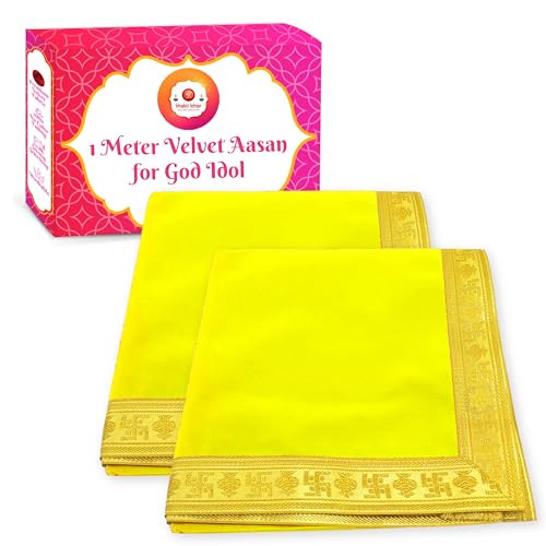 Image of Bhakti Lehar (1 Meter) Big Large Size Plain Yellow Velvet Pooja Aasan for God Idol /Chowki Aasan Kapda Cloth for Temple Shelf Home Mandir, Ganesh Baithak and God Idol Sitting - Pack of 2