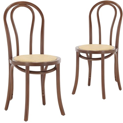Janoray Bentwood Dining Chairs Set of 2 Handcrafted Wooden Michael Thonet Chair Rattan Kitchen Chairs for Dining Room, Bistro, Fully Assembled, Brown