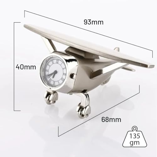 Image of Giftana Aeroplane Miniature Analog Table Clock for Students, Airplane Miniature Desk Clock Paper Weight for Doctors Table, Manual Adjustment, Easy Battery Replacement|93x40 Mm (Silver)