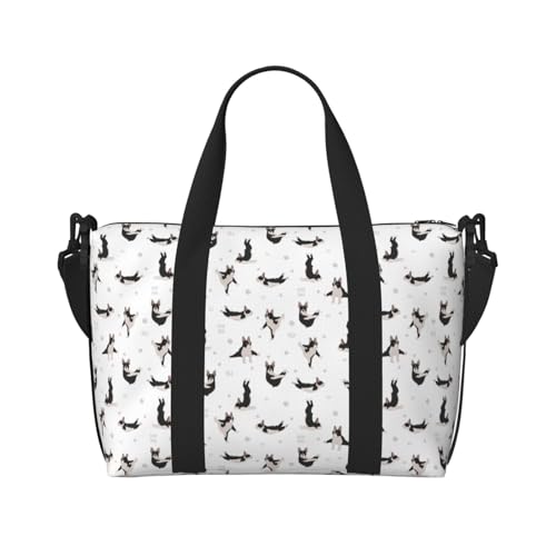Yoga Dogs Funny Boston Terrier Large Laptop Tote Travel Work Bag For Women Men Gym Beach Bag For Women Crossbody Carry On Shoulder Bag With Compartments Zipper,Overnight Weekender Bags