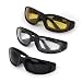 3-Pack Motorcycle Glasses – Foam Padding – Anti-Wind & Dust – Polycarbonate Lens (Yellow, Smoke, Clear)