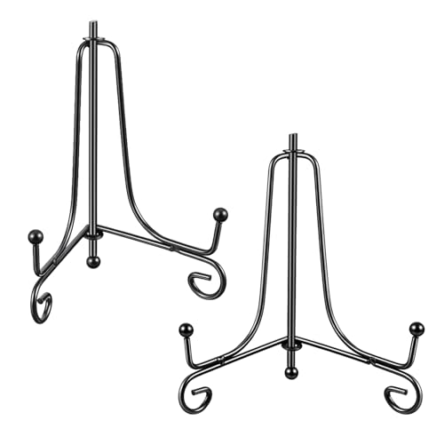 Alrhso 2 Stück Eisen Tellerständer 10cm Klein Aufsteller Tischstaffelei Schwarz Metall plate holder Display Tellerhalter Klappbar für Bilderhalter Foto Kunst Teller Bücher Bild und Tabletop Art