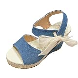 Womens Sandals Open Toe High Heel Lacing Bowknot Thick Bottom Large Size Wedges Heel Buckle Espadrilles Beach Shoes