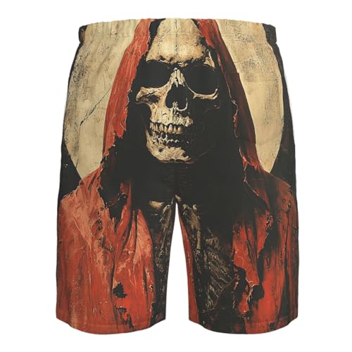 Mens Swim Trunks Board Shorts Quick Dry Shorts with Pockets - Grim Reaper Skeleton Horror Retro Art4
