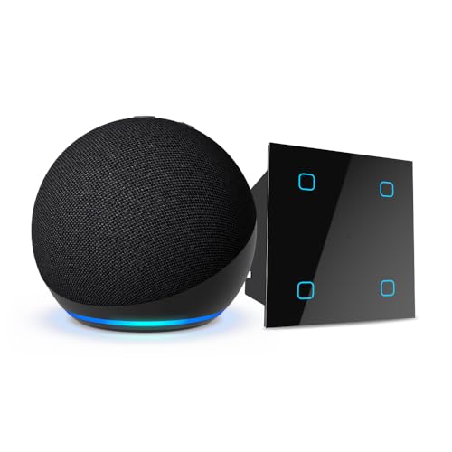 Image of Amazon Echo Dot (5th Gen, Black) Combo with HomeMate Wi-Fi Smart 4 Gang Touch Switch (Black)