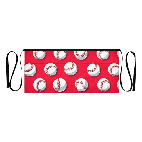 ODAWA Baseball Red Half Aprons with 3 Pockets Teacher Apron