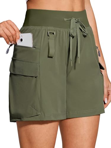 Shorts femininos femininos sem fecho, shorts cargo leves para caminhada, secagem rápida, shorts de v