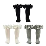 ACTLATI Baby Toddler Girls Knee High Socks 3D Ruffed Sock Top Big Ruffle Uniform Stockings for Newbo
