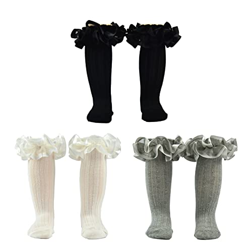 Actlati Baby Toddler Girls Knee High Socks 3D Ruffed Sock Top Big Ruffle Uniform Stockings For Newborn Infants 0-3 Years #TOP13
