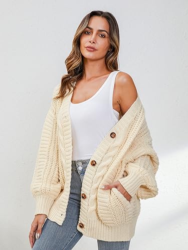 YKR Cardigan Sweaters for Women Oversized Chunky Open Front Lantern Sleeve Knit Button Down Sweaters Fall Winter 20244