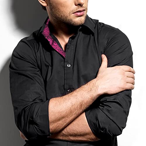Alizeal Men's Business Slim Fit Dress Shirt Long Sleeve Patchwork Button-Down Shirt 7