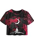 Avanova Women's Tie Dye Moon Graphic Tee Short Sleeve Crewneck Crop Tops T Shirt Red Moon Medium