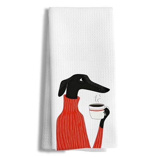 efgthyjdh Funny Coffee Italian Greyhound Kitchen Towels Decorative, Italian Greyhound Gifts Hand Tea Towels for Coffee Bar, Dog Mom Lovers Dad Gifts Dish Towel Dishcloth, 16x24 Inch