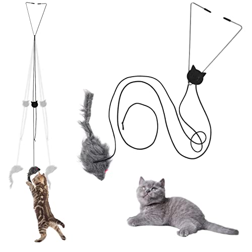 Vin Beauty Cat Hanging Toy, Hanging Door Cat Toys, Adjustable Hanging Cat Toys For Indoor Cats, Retractable Hanging Door Mouse Cat Toys, Interactive Cat Mice Toys For Indoor Cats Kitten Exercise Play #TOP28