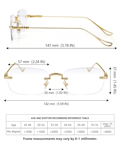 Image of TERAISE Frameless Metal Reading Glasses for Men /Women Blue Light Blocking -Rimless Fashion Comfortable Computer Eyeglasses