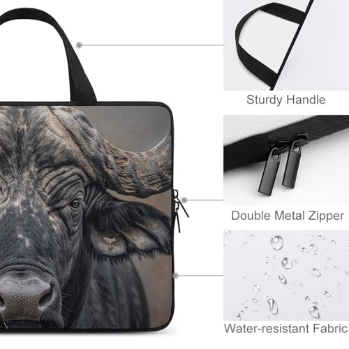 Sac à bandoulière pour ordinateur noir en cornes de buffle unisexe - 4
