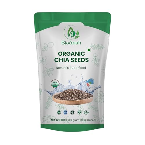 Image of BIOANSH Certified Organic Raw Chia Seeds | Gluten Free, Rich in Omega 3 & Fibre, Plant Protein, Good for diabetics and hair health, immunity booster, healthy snack | Superfood (Pack of 1 (500 gm))