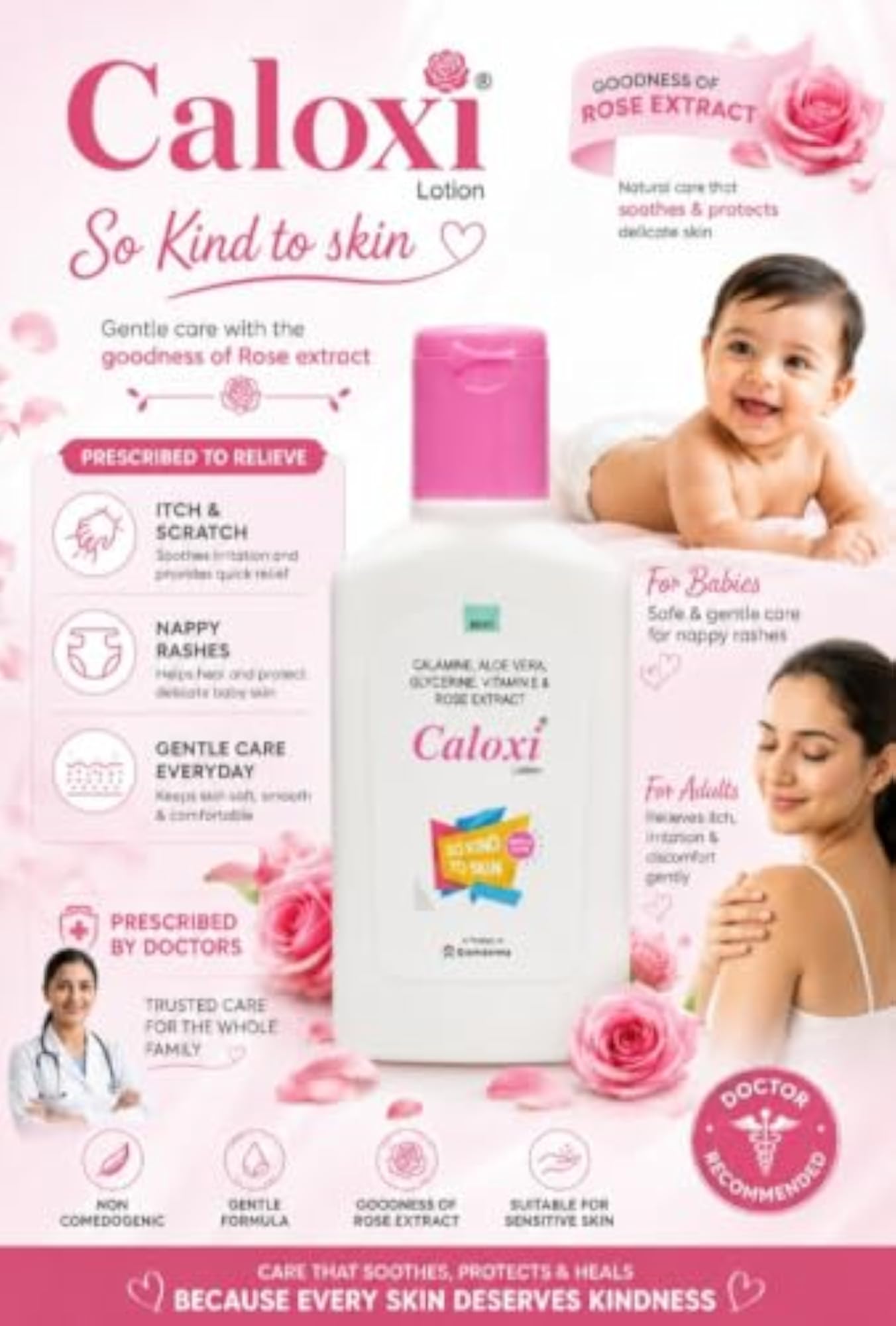 Gentle Lotion with Vitamin E & Rose Extract, Hydrating Moisturizer