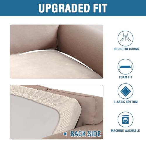 H.Versailtex PART-HVYHSEATCUSHION2R-IVORY-N Velvet Stretch Individual Couch Cushion Cover Plush Cushion Slipcover For Loveseat Sofa Cushion Furniture Protector Seat Cushion Sofa Cover thumb #5