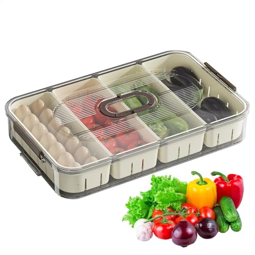 saibunratus Organizadores y almacenamiento para refrigerador, caja de frutas apilable de 4 compartimentos con tapa, organizador de cocina dividido, contenedor de almacenamiento para verduras