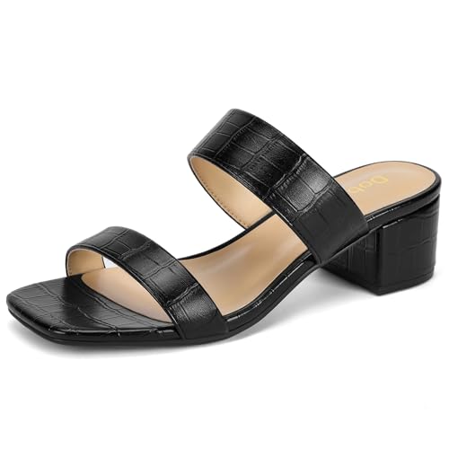 Image of Women's Heeled Sandals Two Strap Square Open Toe Heels 2-Inch Chunky Sandals Dress Shoes Wide Feet Friendly