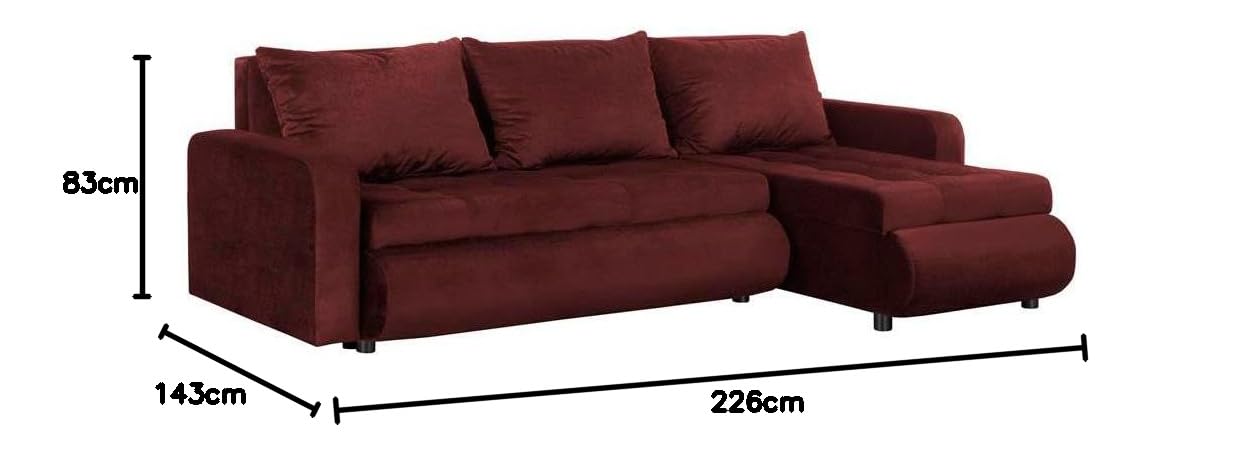 Serena Ecksofa 226x143x83cm Rot Wohnzimmer Couch Schlafsofa
