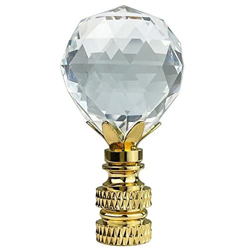 Image of Royal Designs, Inc. Large Faceted Diamond Cut K9 Clear Crystal Finial for Lamp Shade, Polished Brass - Pack of 1 (Medium)
