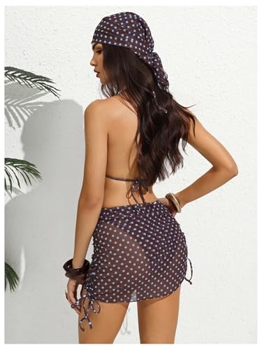 Image of RoseSeek Women's 4 Piece Polka Dots Bathing Suits Cover Up Skirt & Bandana