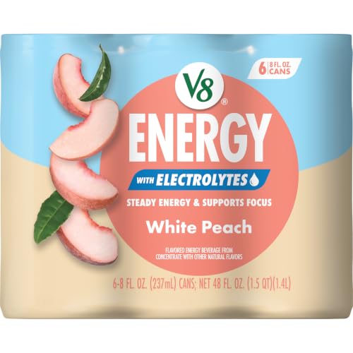 Image of V8 Energy with Electrolytes White Peach Energy Drink, 8 Fl Oz Can, 6 Pack