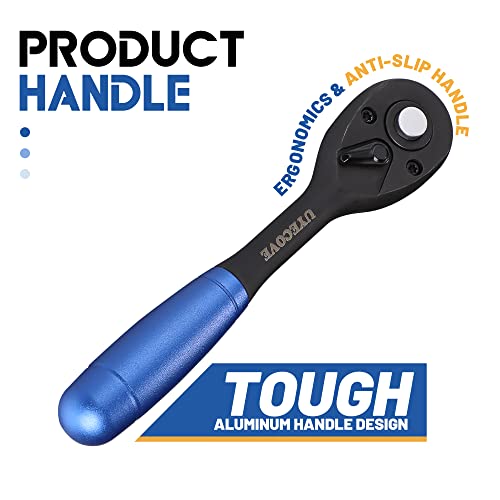 Uyecove 1/2" Drive Ratchet, 1/2 Ratchet With Gourd Aluminum Handle Socket Wrench, 1/2 Inch Ratchet Wrench 72-Tooth Reversible Quick-Release Cr-Mo Head #TOP4