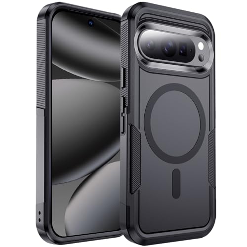 hitfine Magnetic for Google Pixel 10 Pro XL Case[Compatible with Magsafe][Rugged Military Grade Shockproof][Scratch Resistant] Full-Body Sturdy Slim Protective Phone Cases Cover (Black/6.8 Inch)