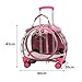 Pet Carrier Trolley Case for Cats and Small Dogs Airline Approved Portable Travel Crate with Clear Windows Ventilation Holes Shock Absorbing Wheels Telescopic Handle Pink