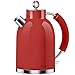 Produktbild Wasserkocher Edelstahl, ASCOT Elektrischer Wasserkessel, 2200 W, 1,6 liter, Retro Design, kabelloser Teekocher, BPA frei, Trockengehschutz, automatische Abschaltung,(Rot)
