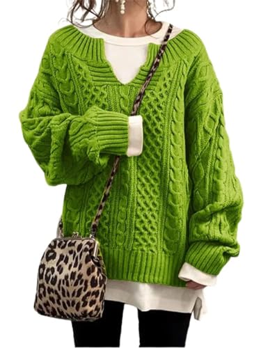chouyatou Women's Winter Chunky V Neck Long Sleeve Loose Cable Knit Sweater Pullover