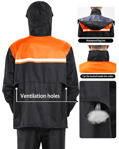 Image of iCreek Rain Suit Waterproof Jacket and Pants Hi Vis Raincoat for Men and Women Reflective Outdoor for All-Sport Work