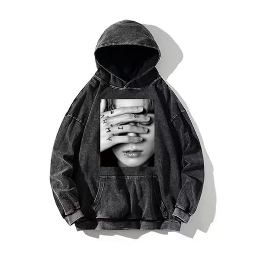 Jungkook Hoodie Vintage Distressed Cotton Hoodie for Jeon Jung-kook Fans Girls Women, Black 3-L