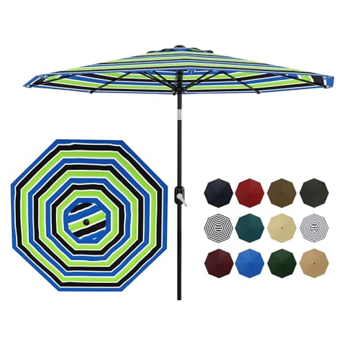 9 ft Patio Umbrella - 8 Sturdy Ribs Outdoor Table Umbrella with Crank Lift & Push Button Tilt - Market Umbrella for Pool, Deck, Yard, Garden - Tricolo