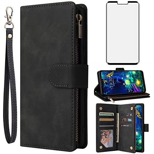 Asuwish Compatible avec LG V50 ThinQ Étui portefeuille en verre trempé avec protection d'écran...