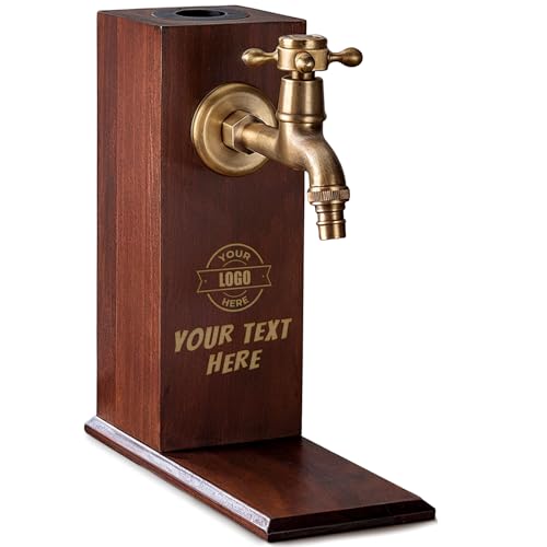 Custom Engraved Your Text & Logo Liquor/Bourbon Wooden Whiskey Dispenser Personalized Drink Pourer Premium Home Bar Gift for Men, Husband, Dad