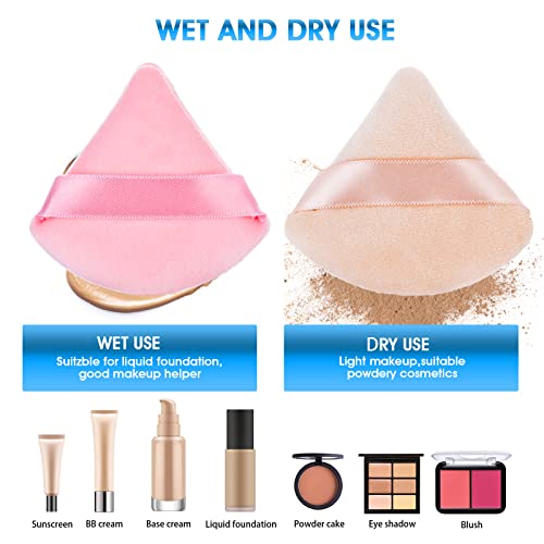 Sibba 6 Pieces Powder Puff Triangle Shape Face Makeup Puff For Loose Powder Foundation Soft Cosmetic Sponge Wet And Dry Powder Puff Pads Large Body Cotton Powder Cushion Puffs (Pink&Nude) #TOP4